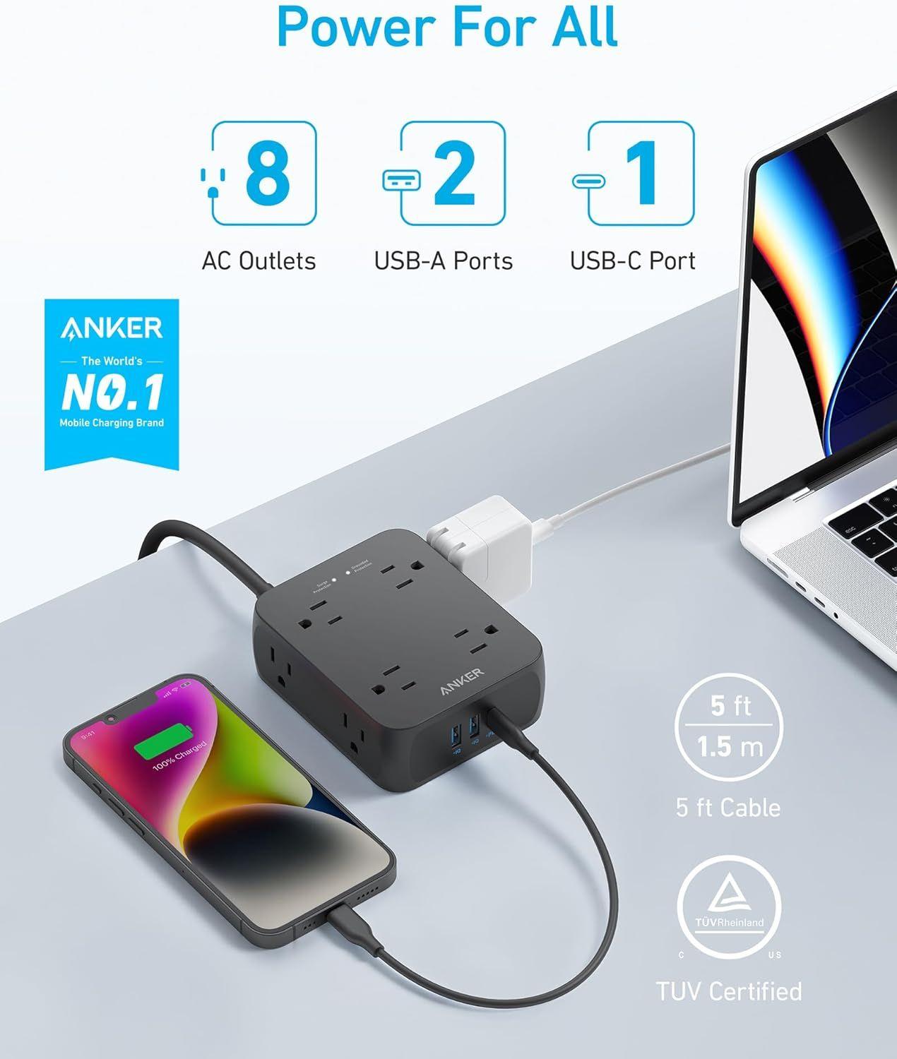 Renoverad Anker 341 USB Power Strip 5ft | A9183 - Reebelo Sverige