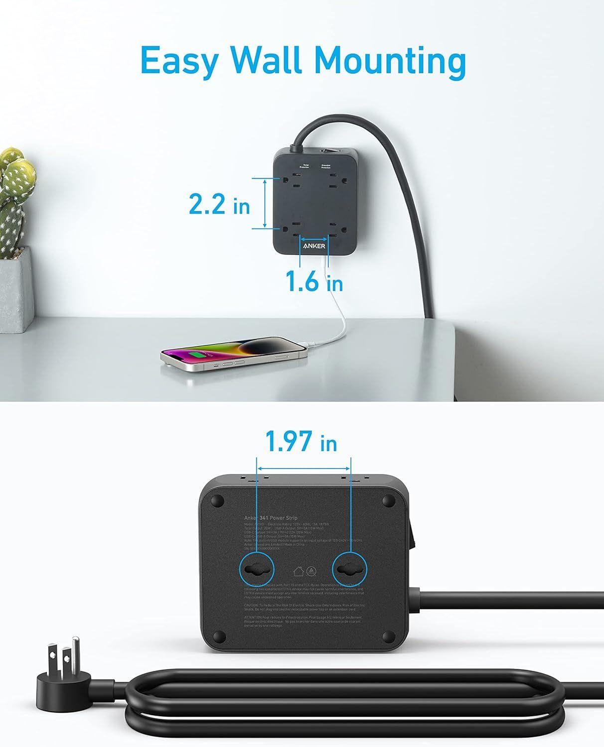 Renoverad Anker 341 USB Power Strip 5ft | A9183 - Reebelo Sverige