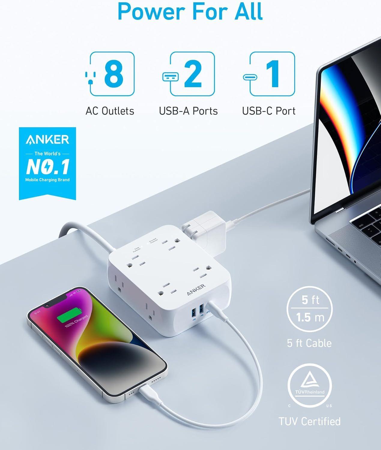 Renoverad Anker 341 USB Power Strip 5ft | A9183 - Reebelo Sverige