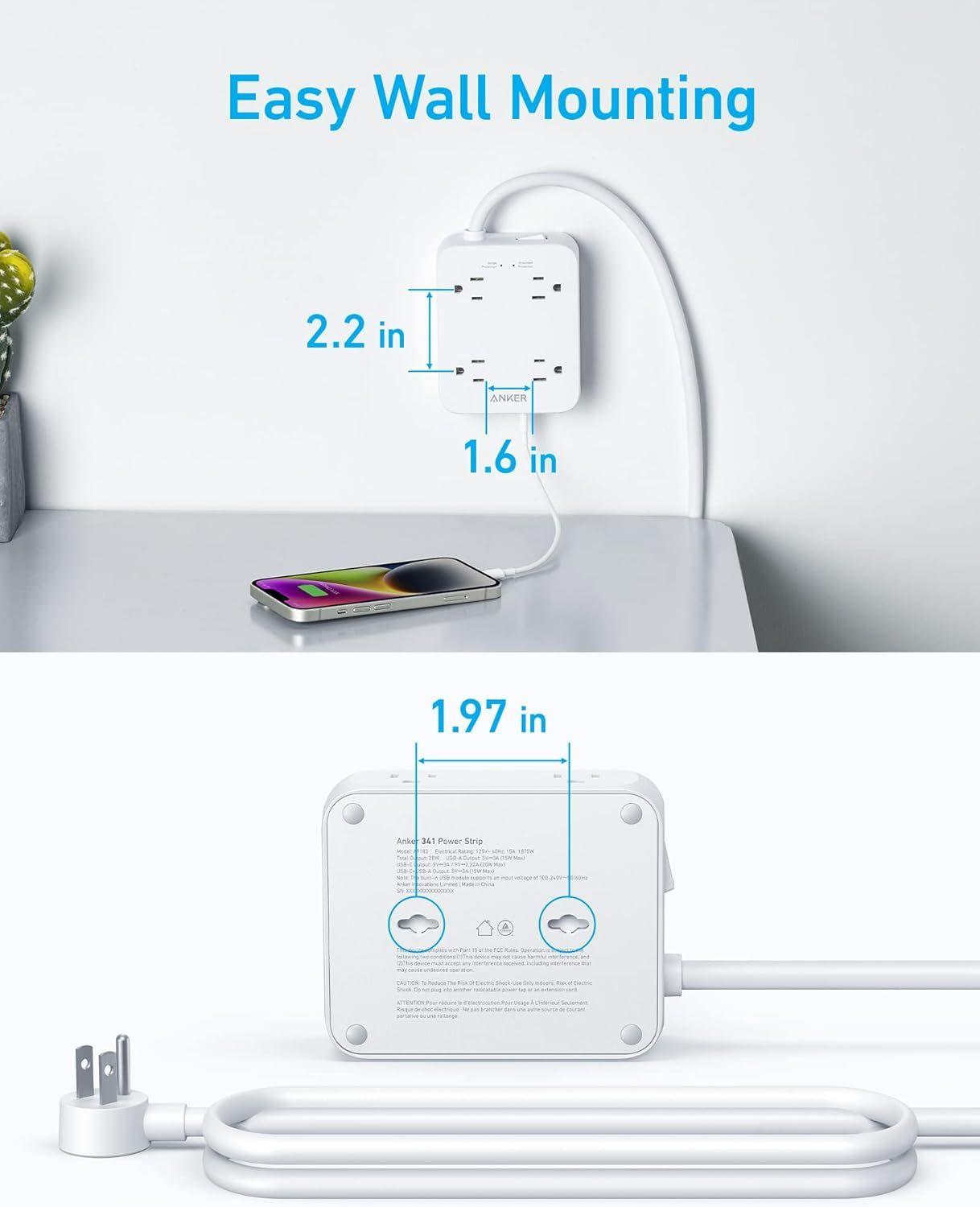 Renoverad Anker 341 USB Power Strip 5ft | A9183 - Reebelo Sverige