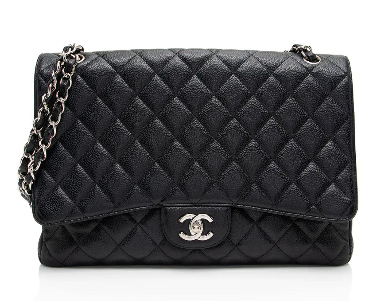 Renoverad Chanel Caviar Leather Classic Maxi Single Flap Bag - Reebelo Sverige