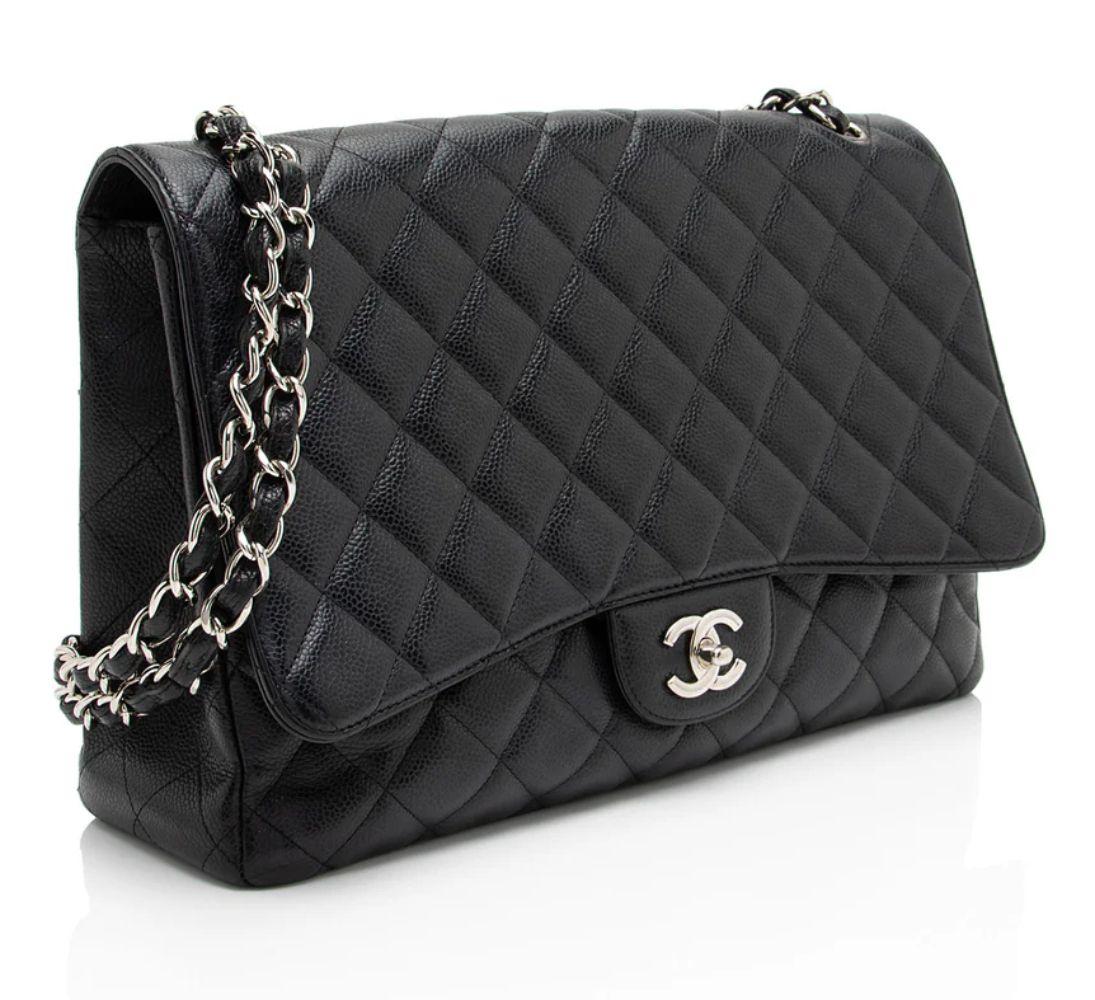 Renoverad Chanel Caviar Leather Classic Maxi Single Flap Bag - Reebelo Sverige