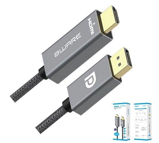 Renoverad 8ware 2m DisplayPort DP to HDMI Male to Male Adapter Converter Cable Retail Pack 1080P Nylon Braide for Video Card PC Notebook to Monitor Projector TV - Reebelo Sverige