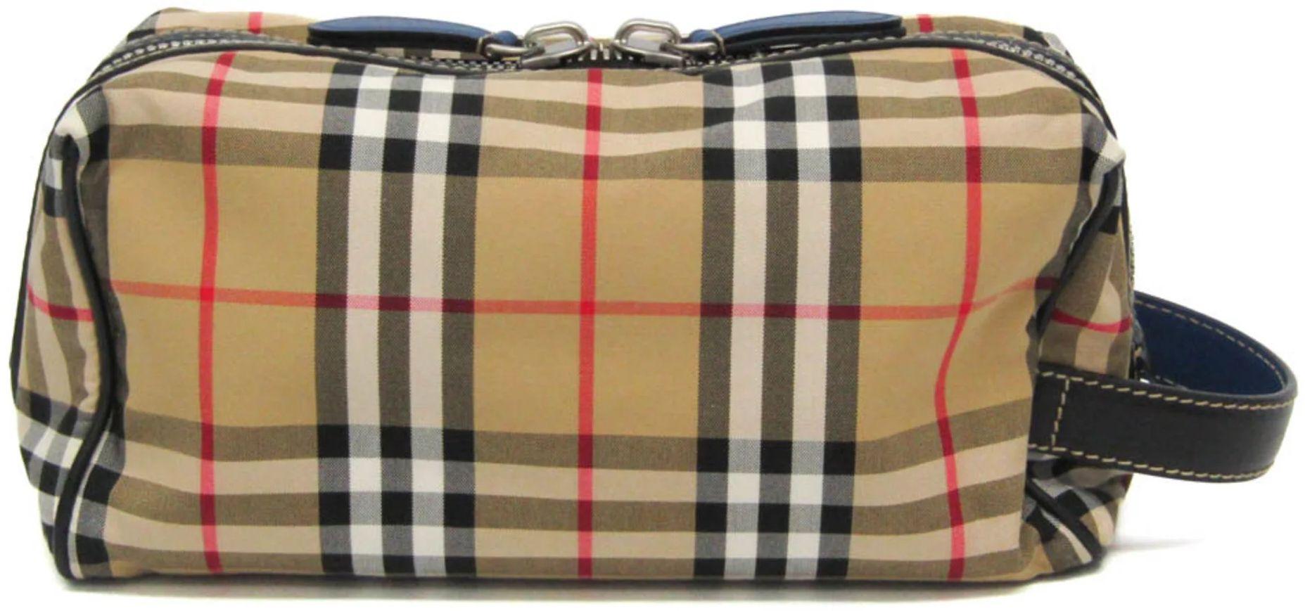 Renoverad Burberry Leather Nylon Canvas Clutch Bag Pouch - Reebelo Sverige