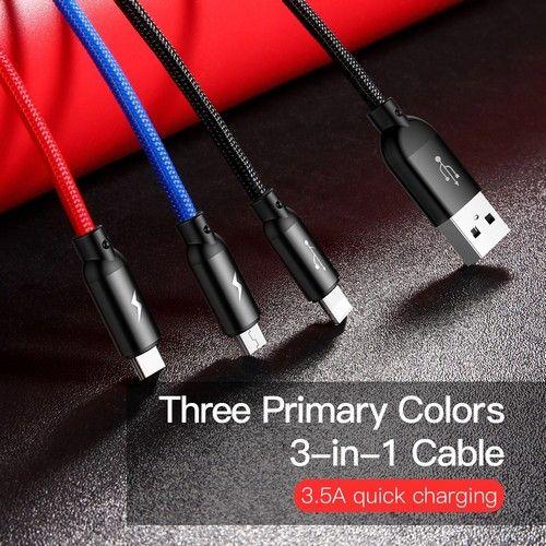 Renoverad Baseus Phone Cable Three Primary Colors 3 in 1 For Iphone Micro USB Type C - Reebelo Sverige