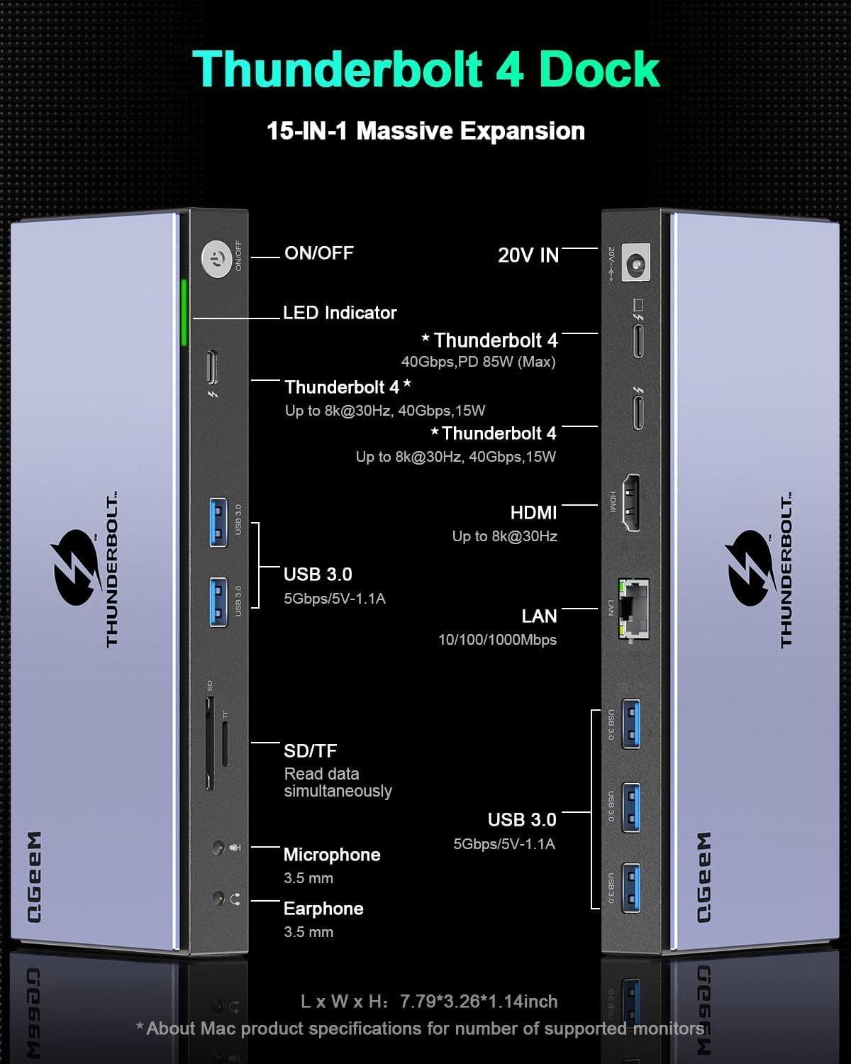 Renoverad QGeeM 16 in 1 Universal USB C Thunderbolt 4 Docking Station - Reebelo Sverige