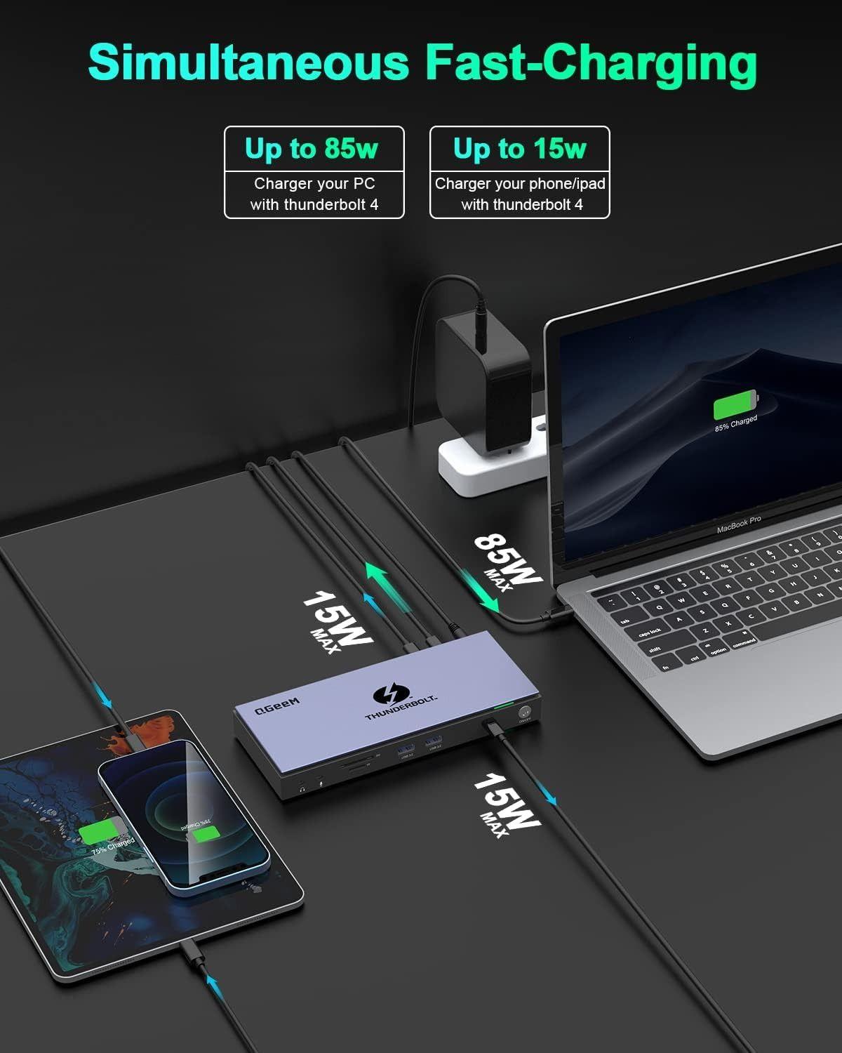 Renoverad QGeeM 16 in 1 Universal USB C Thunderbolt 4 Docking Station - Reebelo Sverige