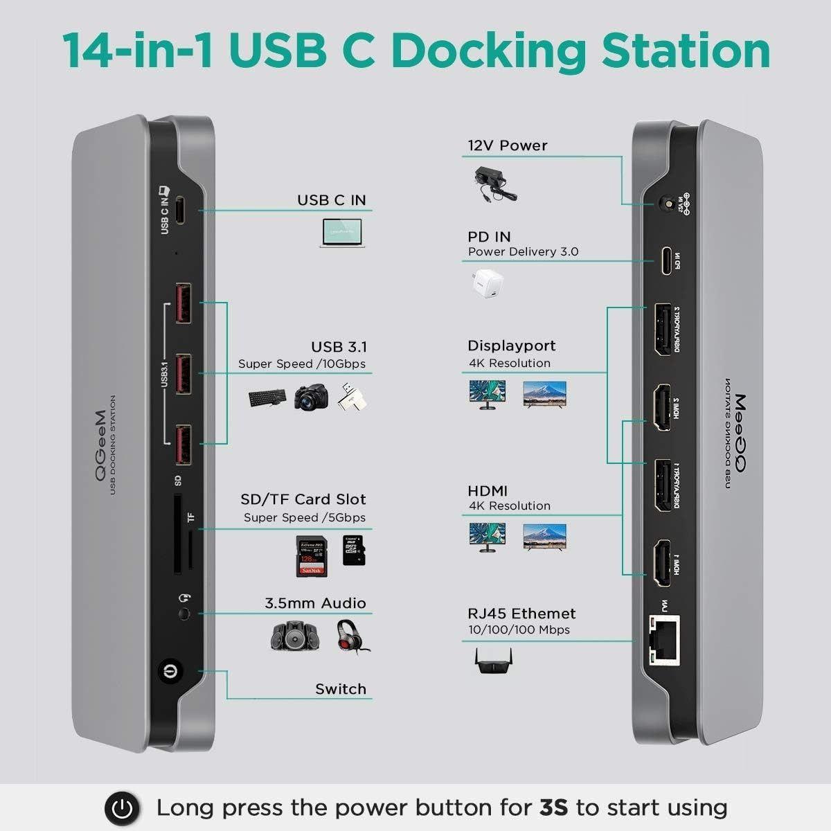 Renoverad QGeeM D6908 USB C Laptop Docking Station - Reebelo Sverige