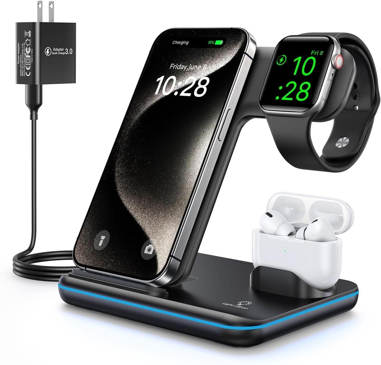 Renoverad WAITIEE Wireless Charger 3-in-1 15W Fast Charging Station - Reebelo Sverige