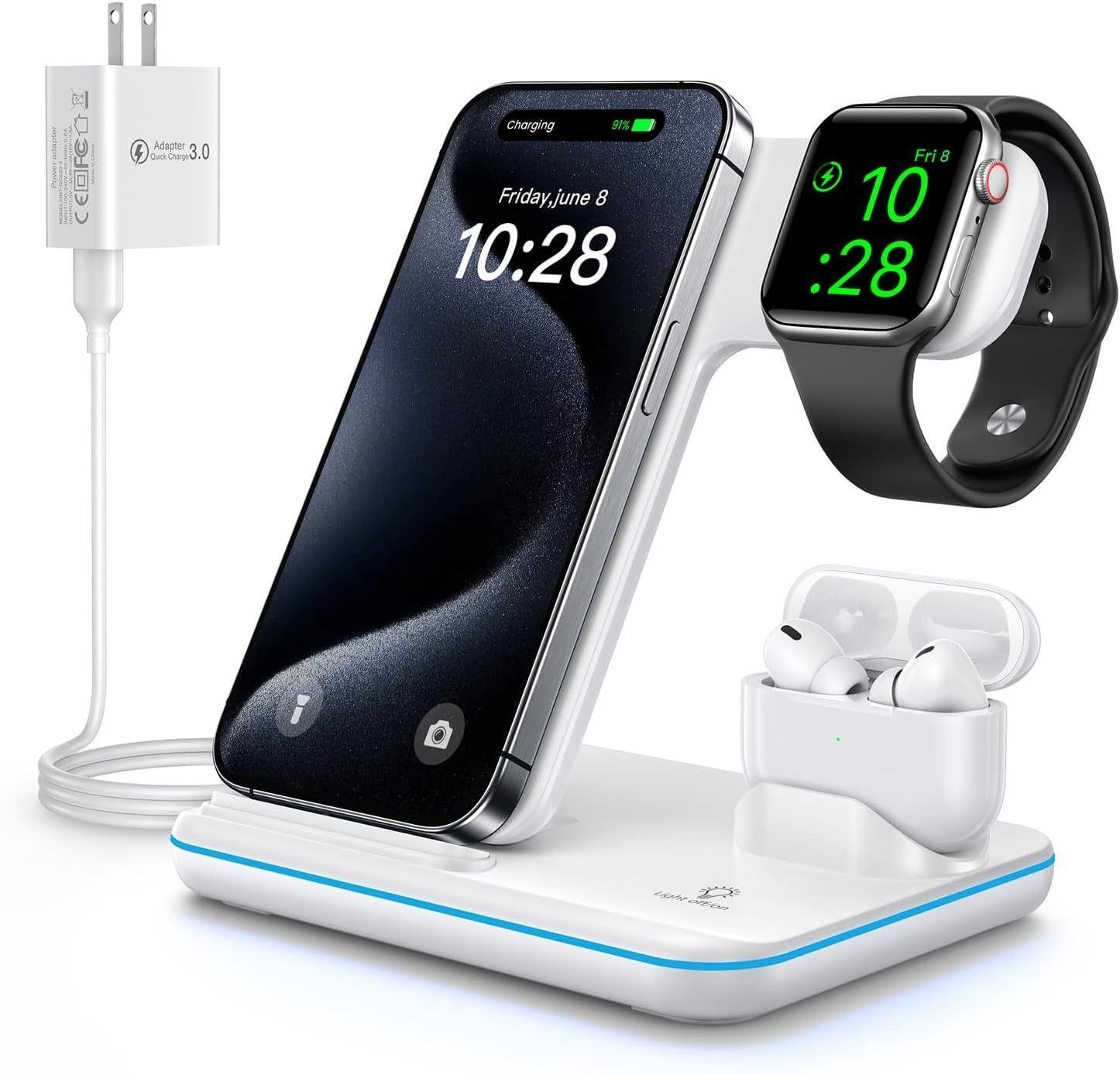 Renoverad WAITIEE Wireless Charger 3-in-1 15W Fast Charging Station - Reebelo Sverige