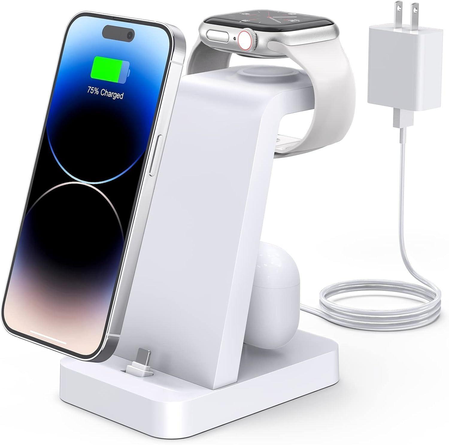 Renoverad Woruda Charger Station 3-in-1 Fast Wireless Charging Dock Stand for iPhone Multiple Devices - Reebelo Sverige